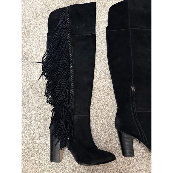 Dolce Vita Black Izie Fringe Pointed Toe High Shaft High-heel Suede Boots, 8 - Picture 5 of 12